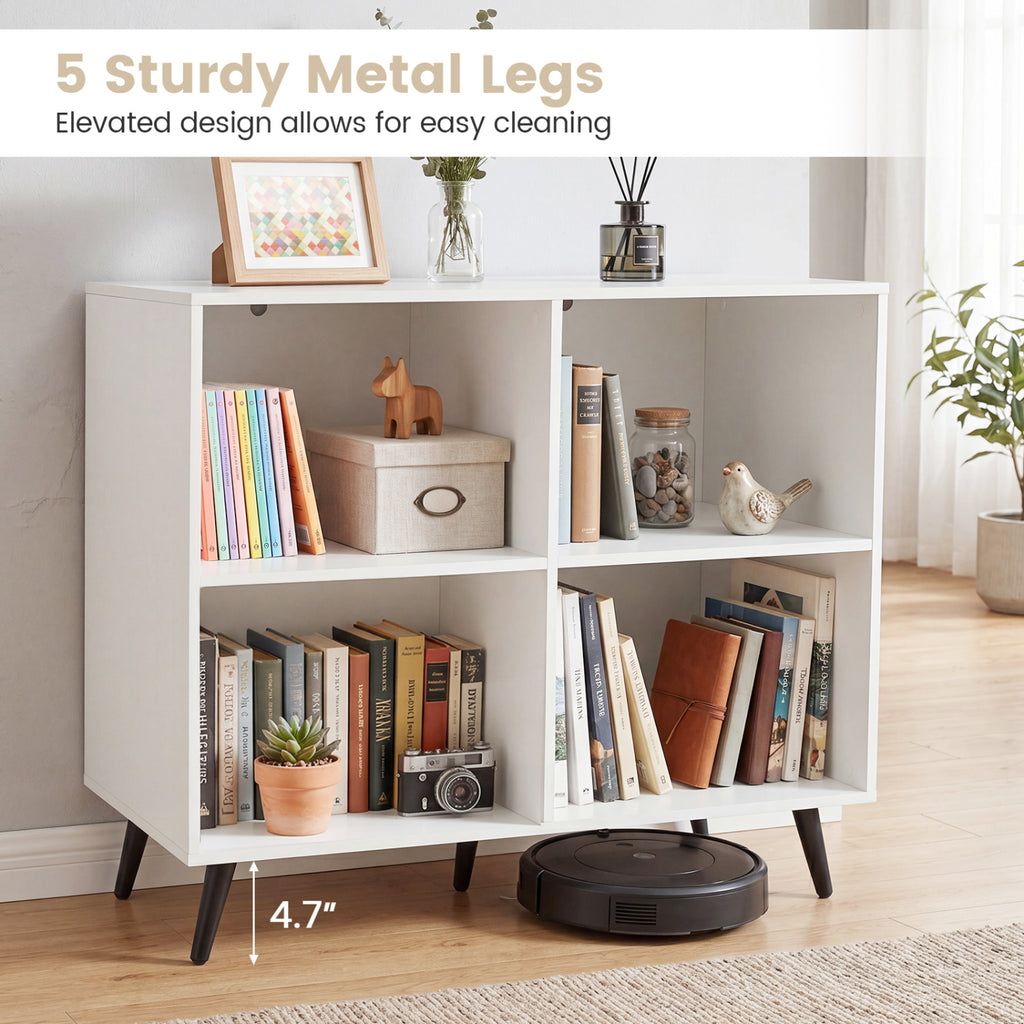 4-Cube Wooden Bookshelf Bookcase with 5 Metal Legs for Home