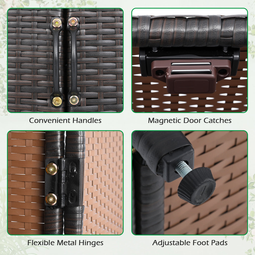 4-Door Rattan Vertical Storage Shed with Adjustable Shelves