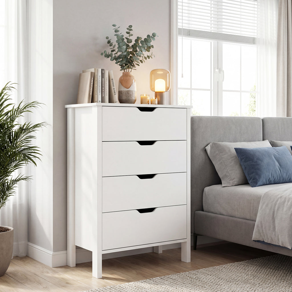 4-Drawer Dresser Wooden Nightstand - White