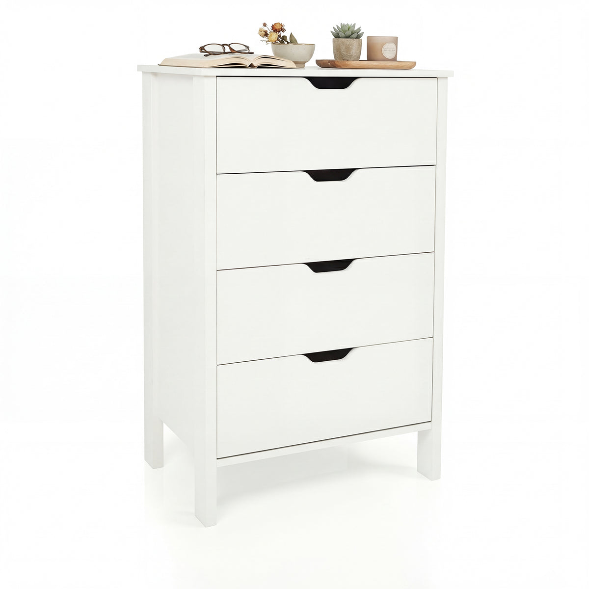 4-Drawer Dresser Wooden Nightstand - White