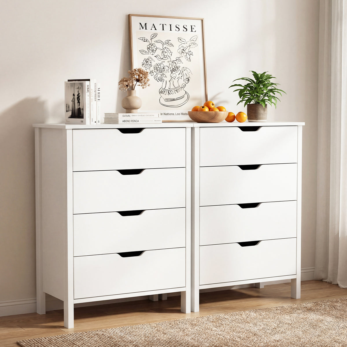 4-Drawer Dresser Wooden Nightstand - White
