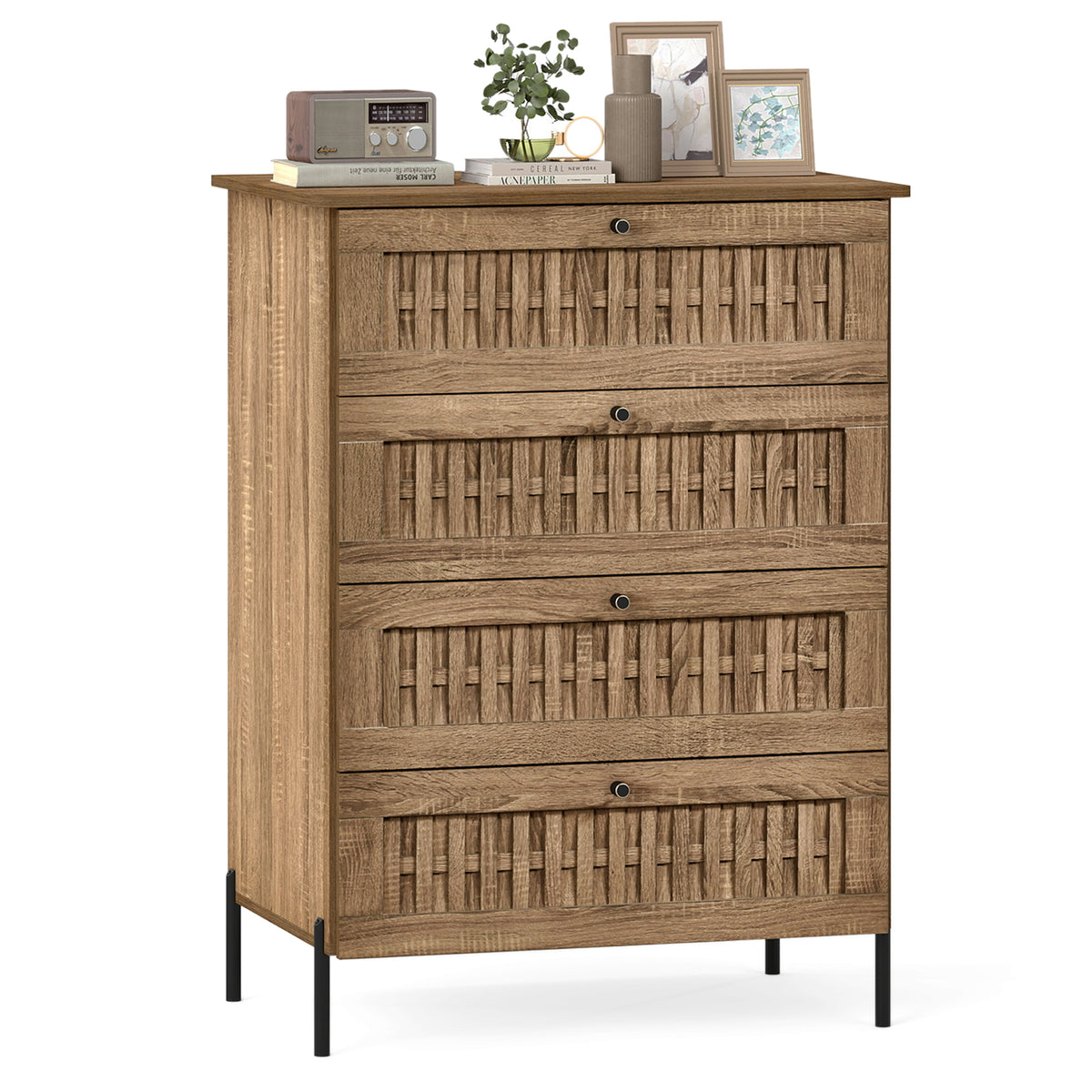 4-Drawer Dresser with Metal Legs - Oak