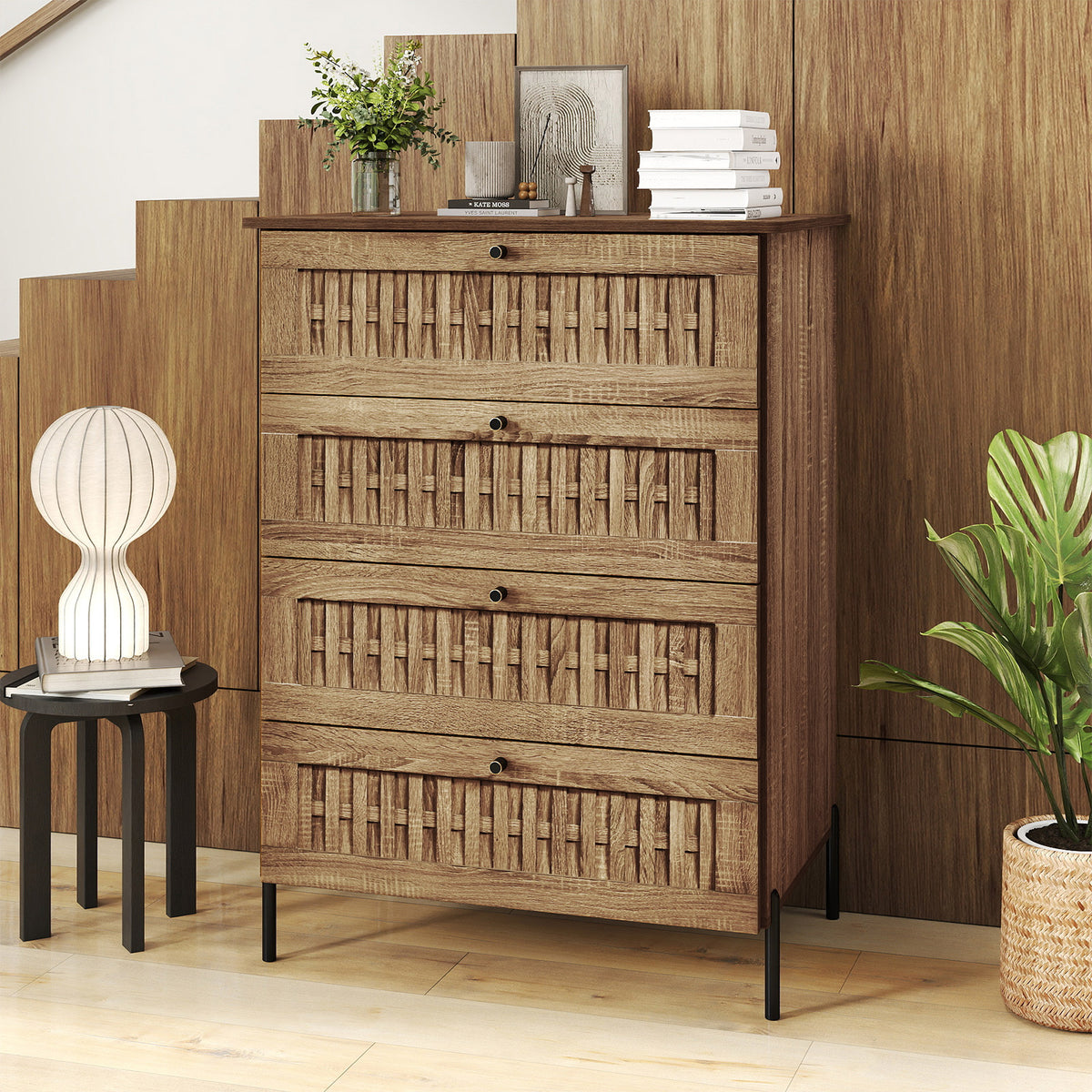4-Drawer Dresser with Metal Legs - Oak