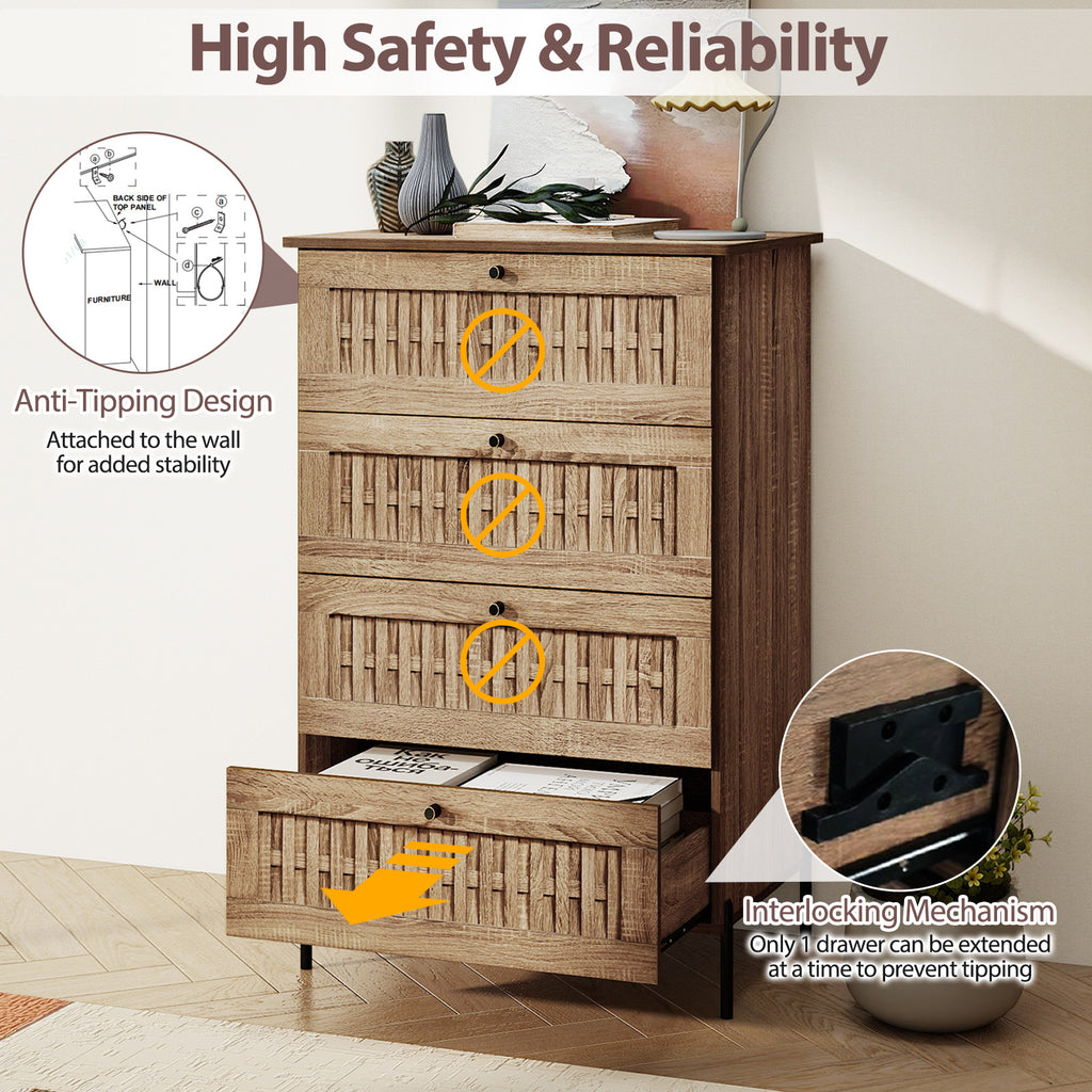 4-Drawer Dresser with Metal Legs - Oak