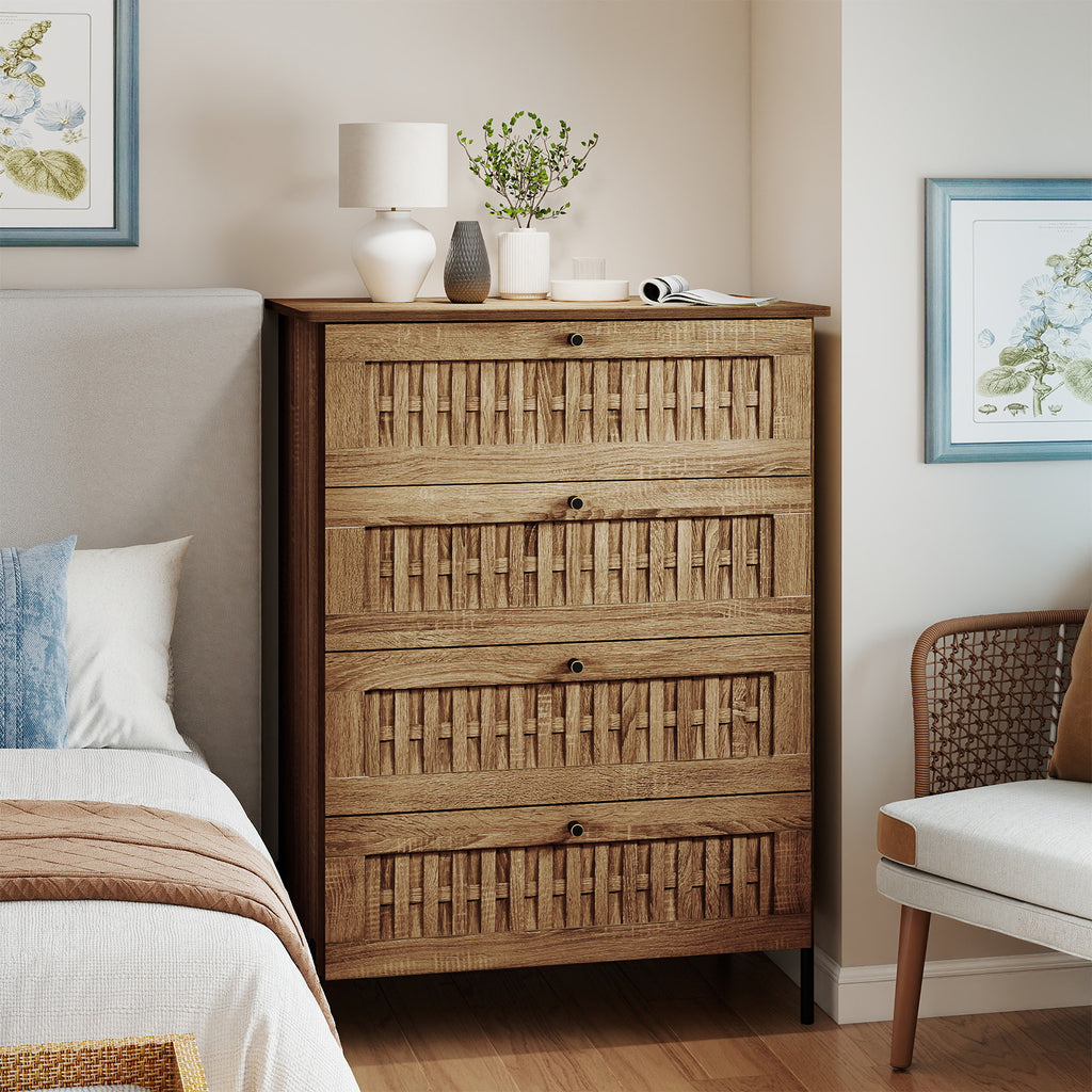 4-Drawer Dresser with Metal Legs - Oak