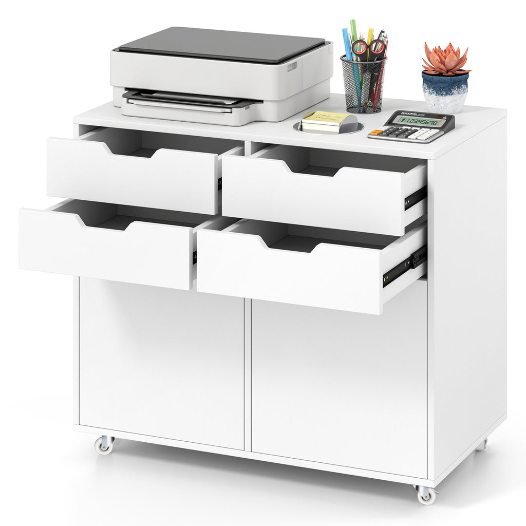 4-Drawer File Cabinet with Wheels - White & 2 Cabinets