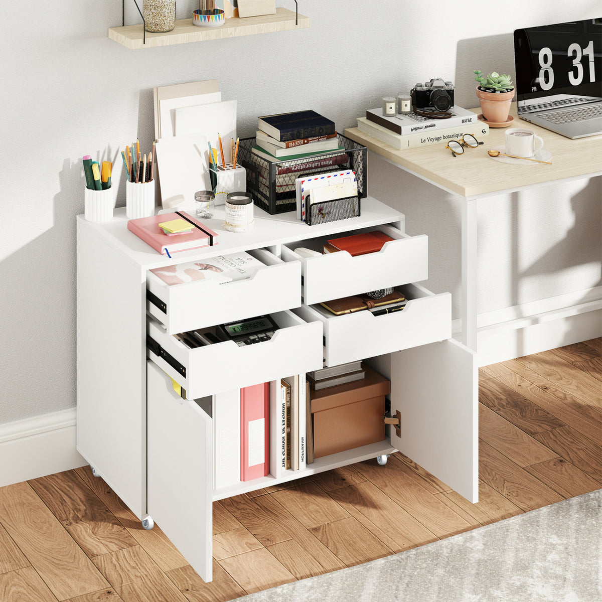 4-Drawer File Cabinet with Wheels - White & 2 Cabinets