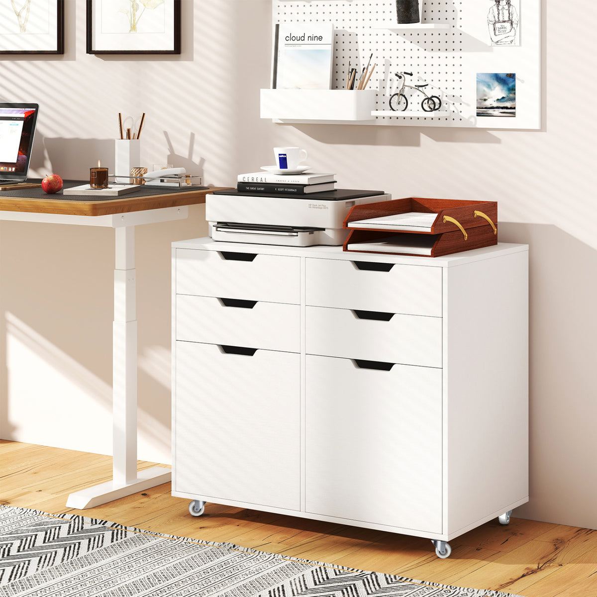 4-Drawer File Cabinet with Wheels - White & 2 Cabinets