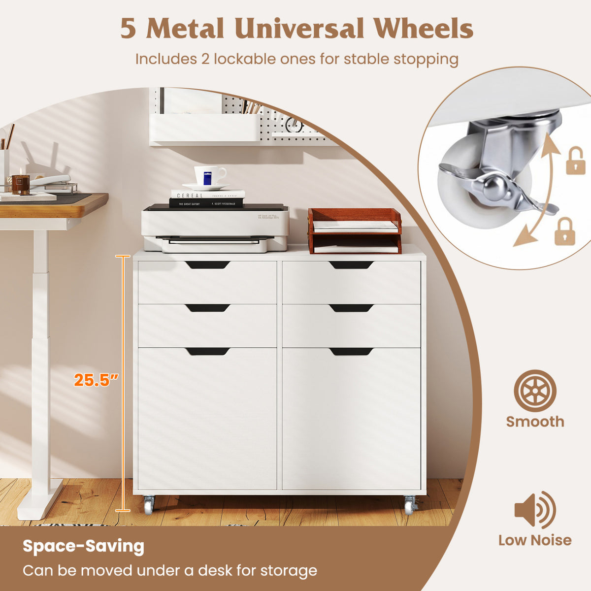 4-Drawer File Cabinet with Wheels - White & 2 Cabinets