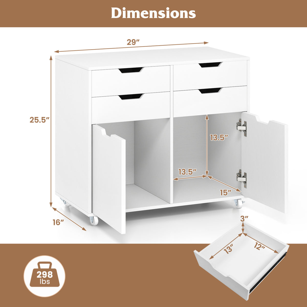 4-Drawer File Cabinet with Wheels - White & 2 Cabinets