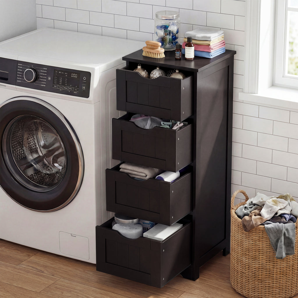 4-Drawer Freestanding Floor Cabinet, Dark Brown