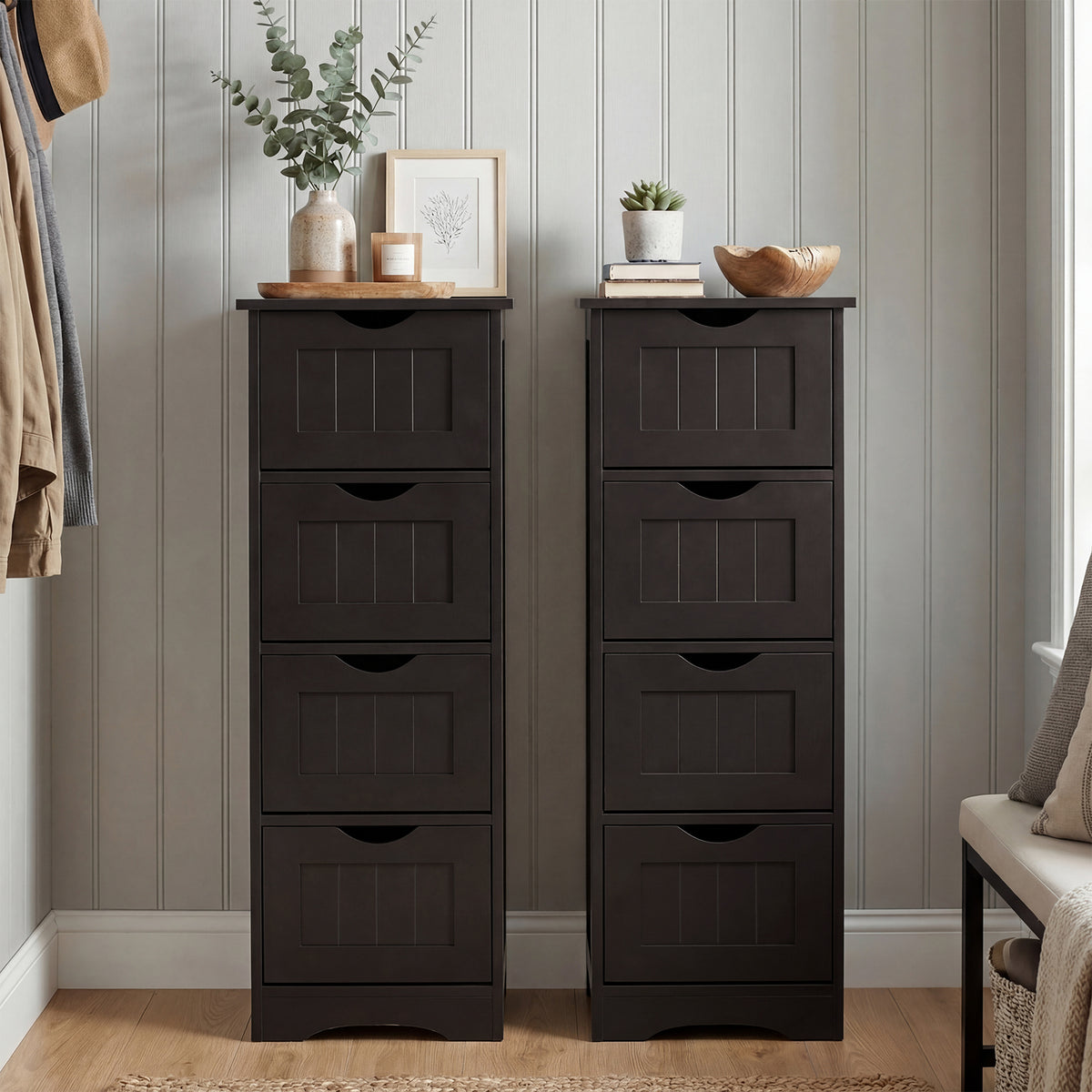 4-Drawer Freestanding Floor Cabinet, Dark Brown