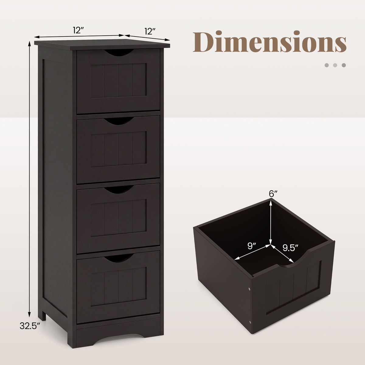 4-Drawer Freestanding Floor Cabinet, Dark Brown