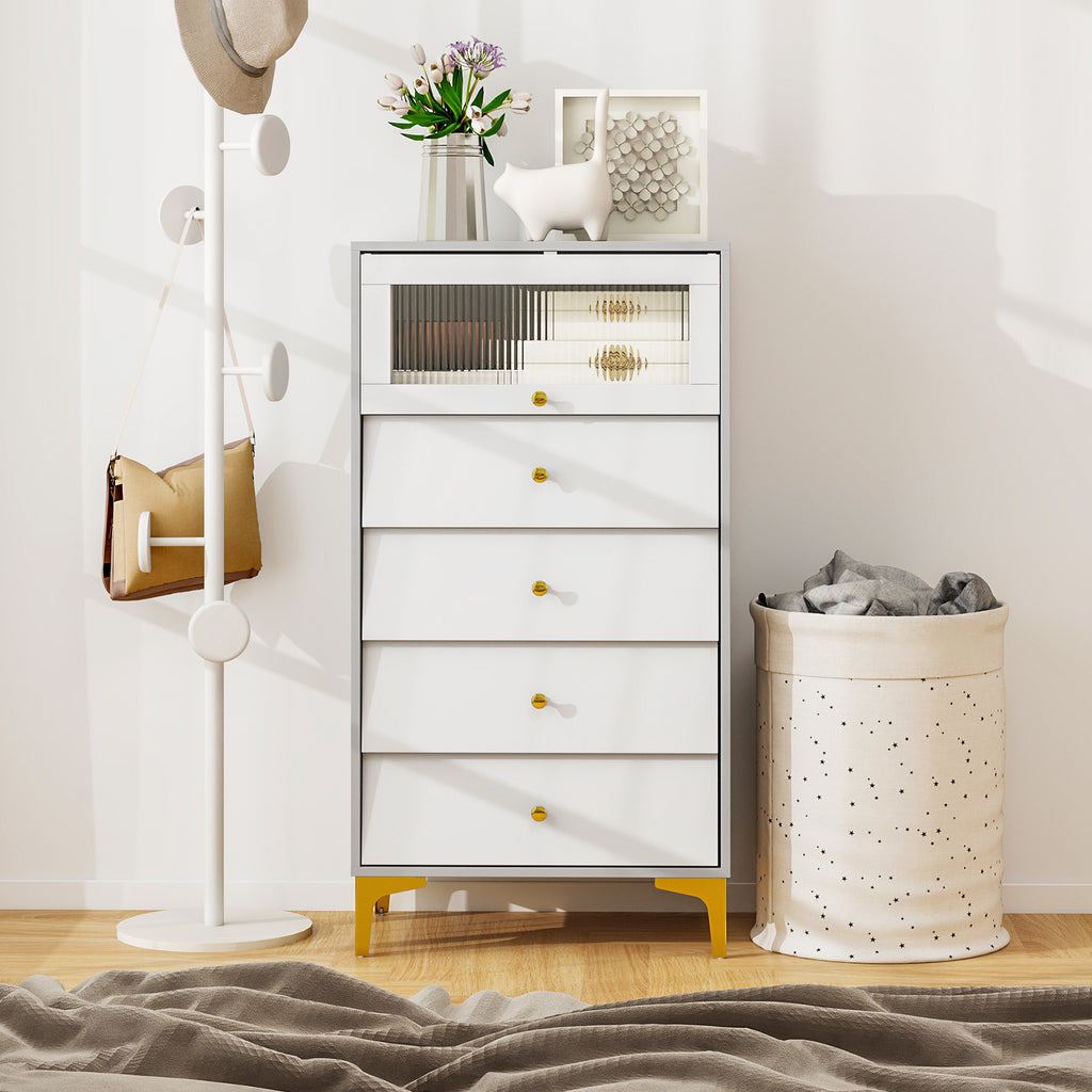 4 Drawer Storage Cabinet with Glass Door - Gray & White