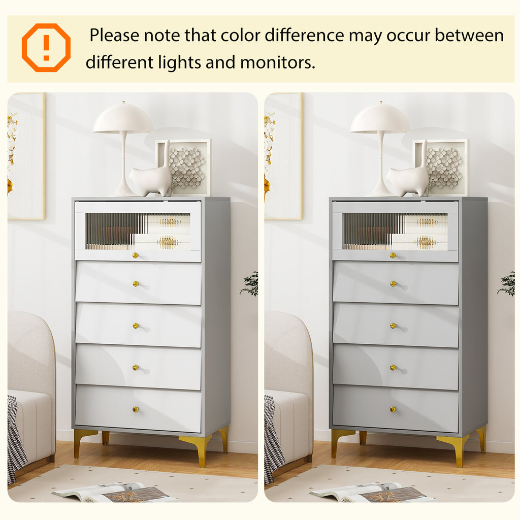 4 Drawer Storage Cabinet with Glass Door - Gray & White