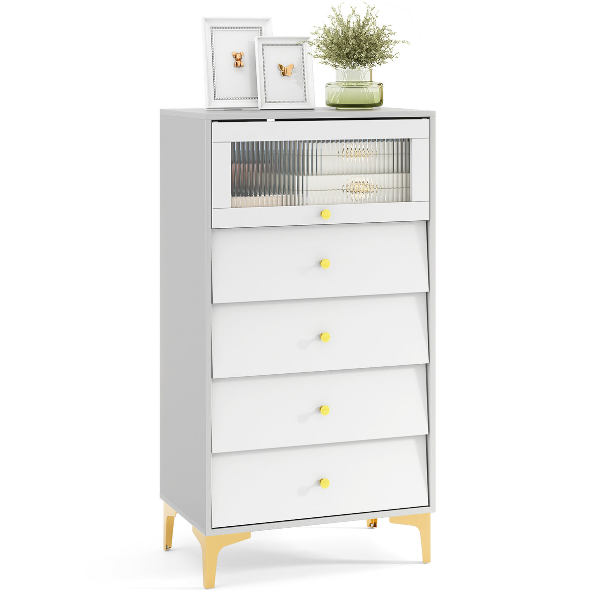 Storage Cabinet with Flip-Up Glass Door and 3 Drawers, Gray