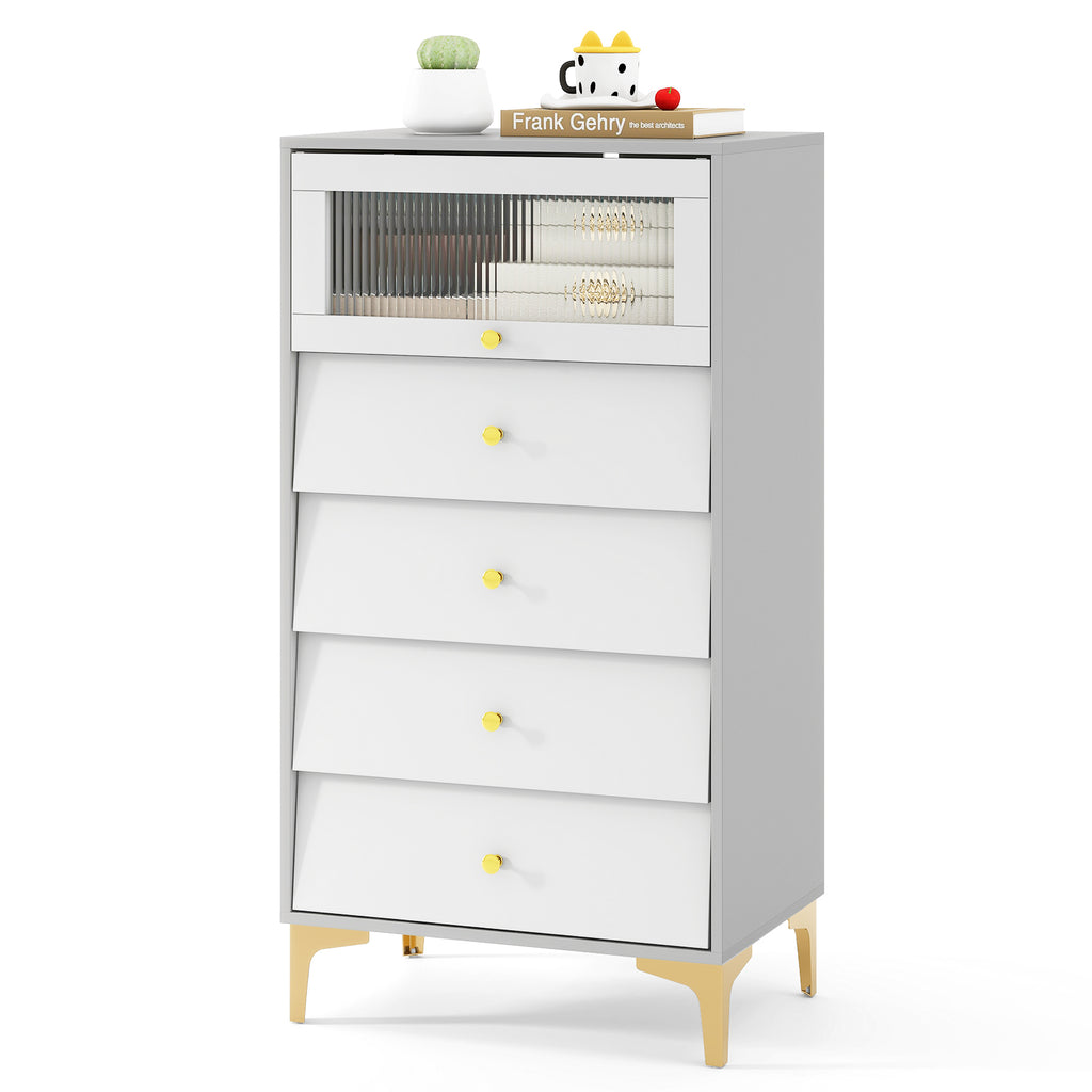 4 Drawer Storage Cabinet with Glass Door - Gray & White