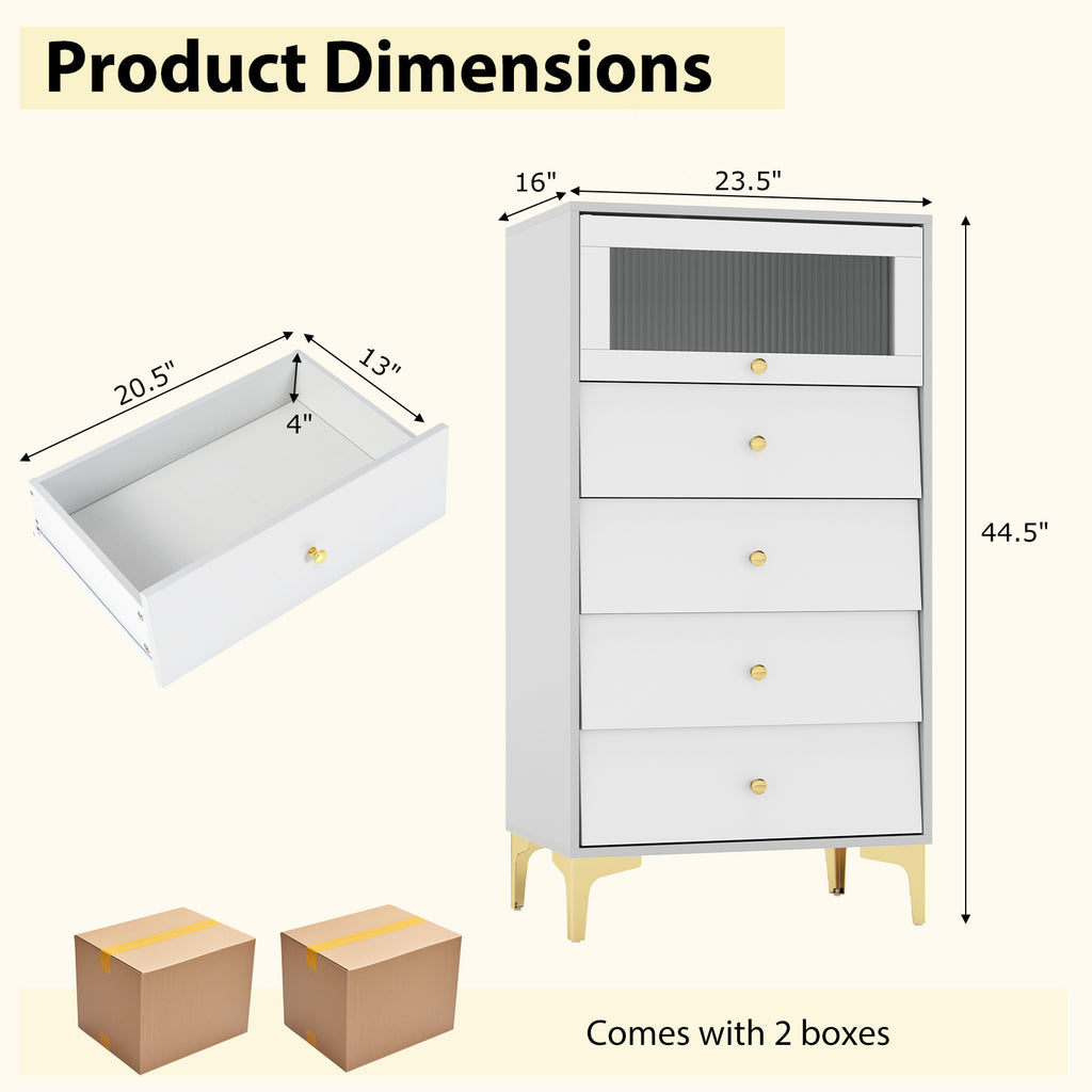 4 Drawer Storage Cabinet with Glass Door - Gray & White