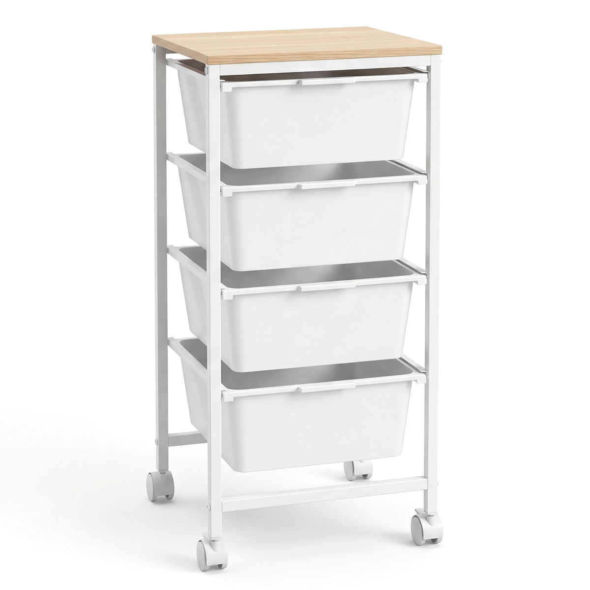 6-Drawer Rolling Storage Cart with Wooden Tabletop - White