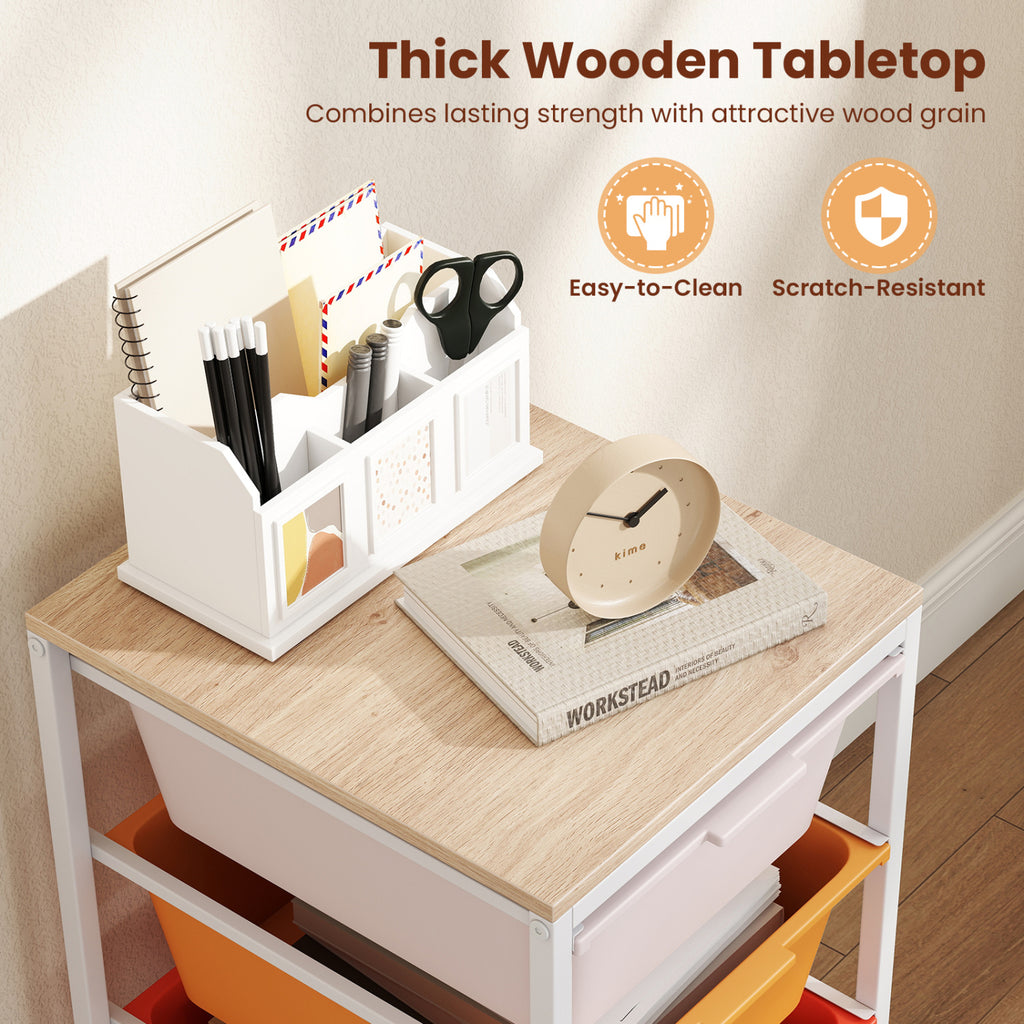 4-Drawer Rolling Storage Cart with Wooden Top - Macaron