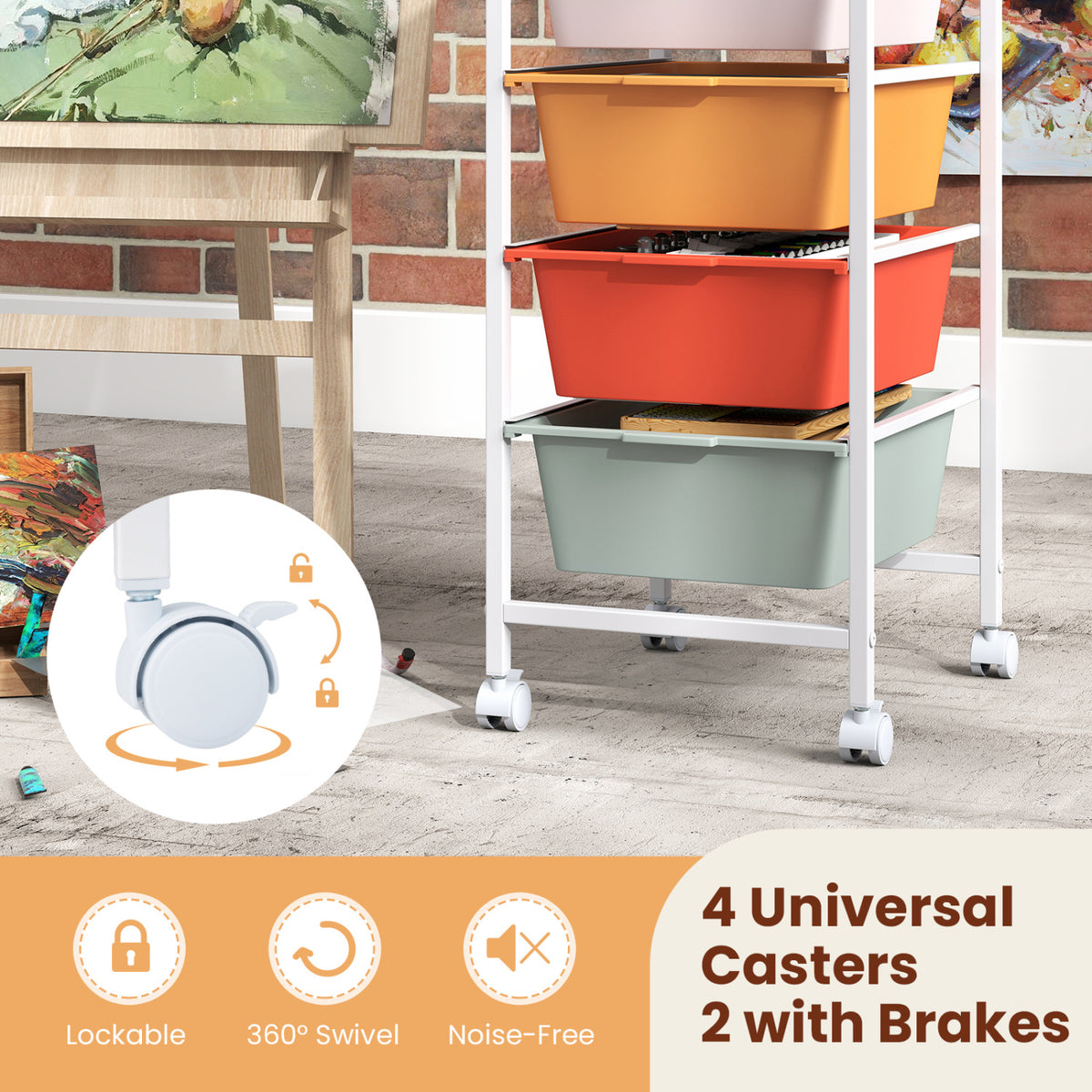 4-Drawer Rolling Storage Cart with Wooden Top - Macaron