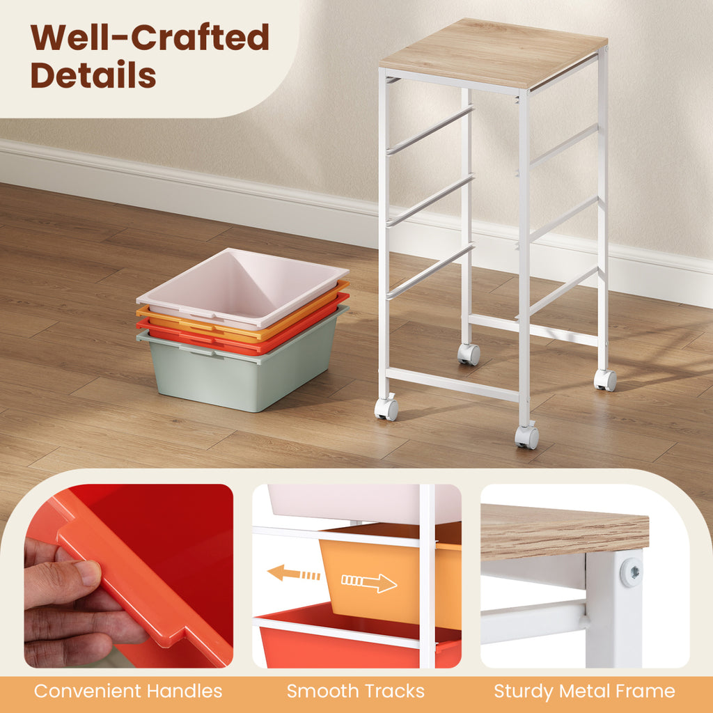 4-Drawer Rolling Storage Cart with Wooden Top - Macaron