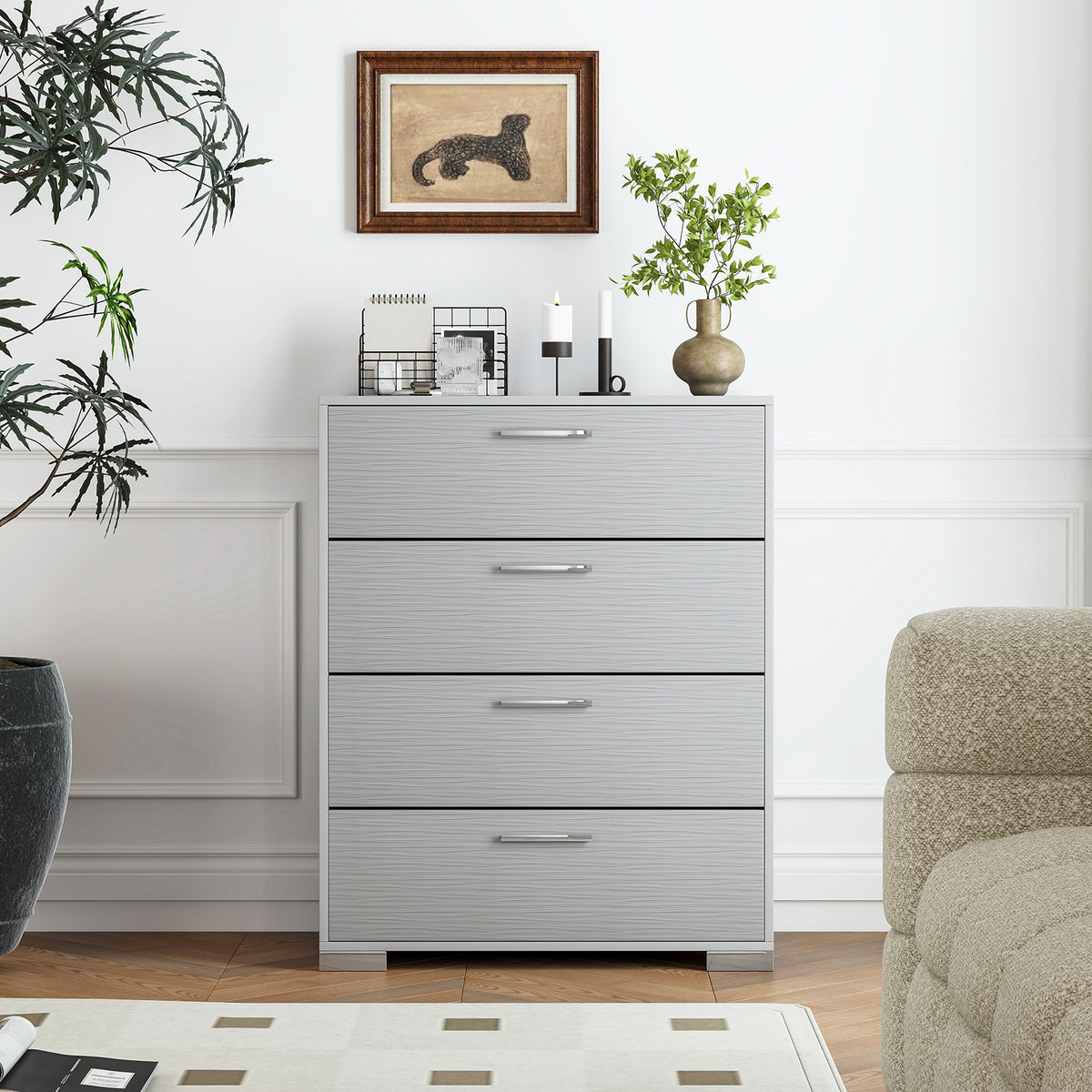 4 Drawer Storage Cabinet with Metal Legs - Gray