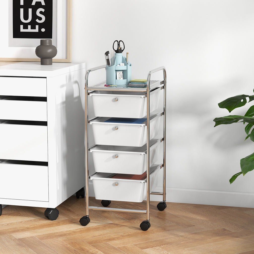 4-Drawer Cart Storage Bin Organizer Rolling with Plastic Drawers