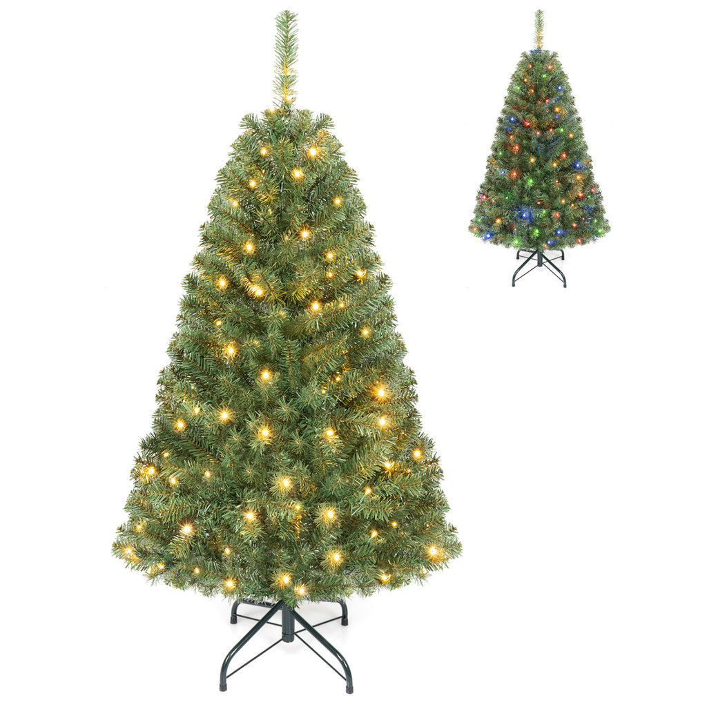 Artificial Christmas Tree with 2 Lighting Colors - 4 Ft, Foldable Metal Stand, 2128 Tips