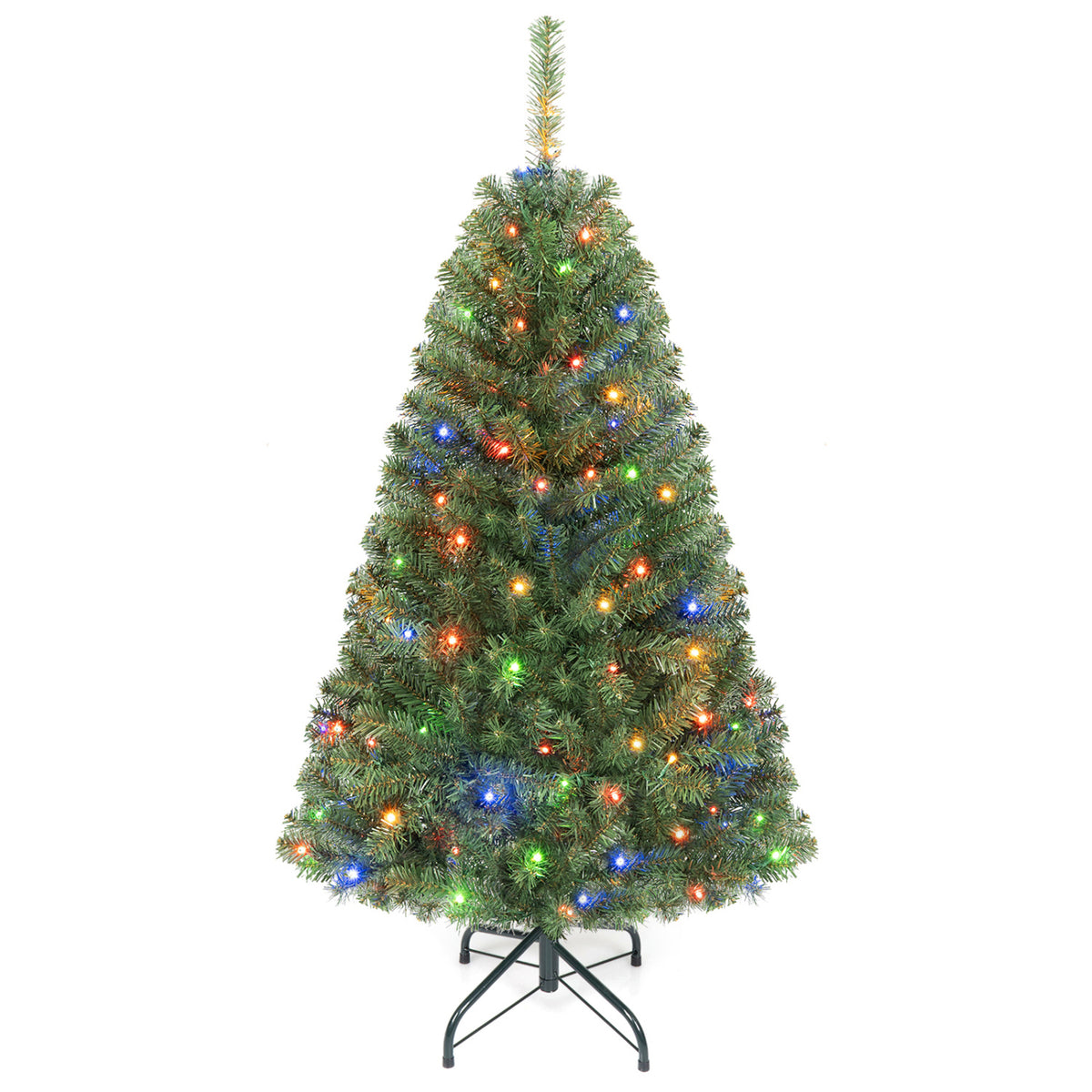 Artificial Christmas Tree with 2 Lighting Colors - 4 Ft, Foldable Metal Stand, 2128 Tips