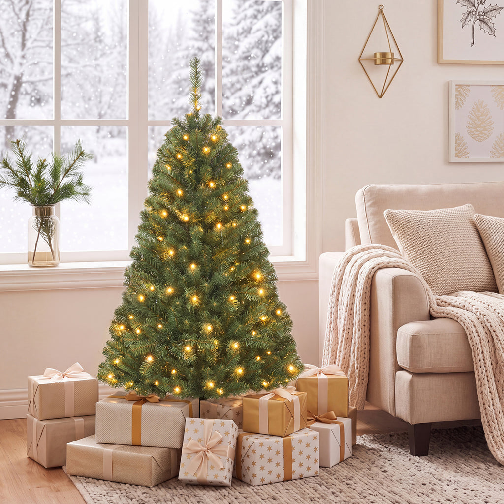 Artificial Christmas Tree with 2 Lighting Colors - 4 Ft, Foldable Metal Stand, 2128 Tips