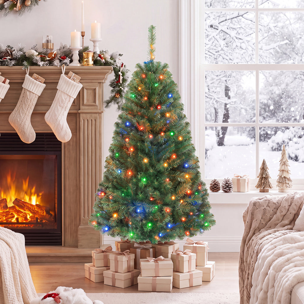 Artificial Christmas Tree with 2 Lighting Colors - 4 Ft, Foldable Metal Stand, 2128 Tips