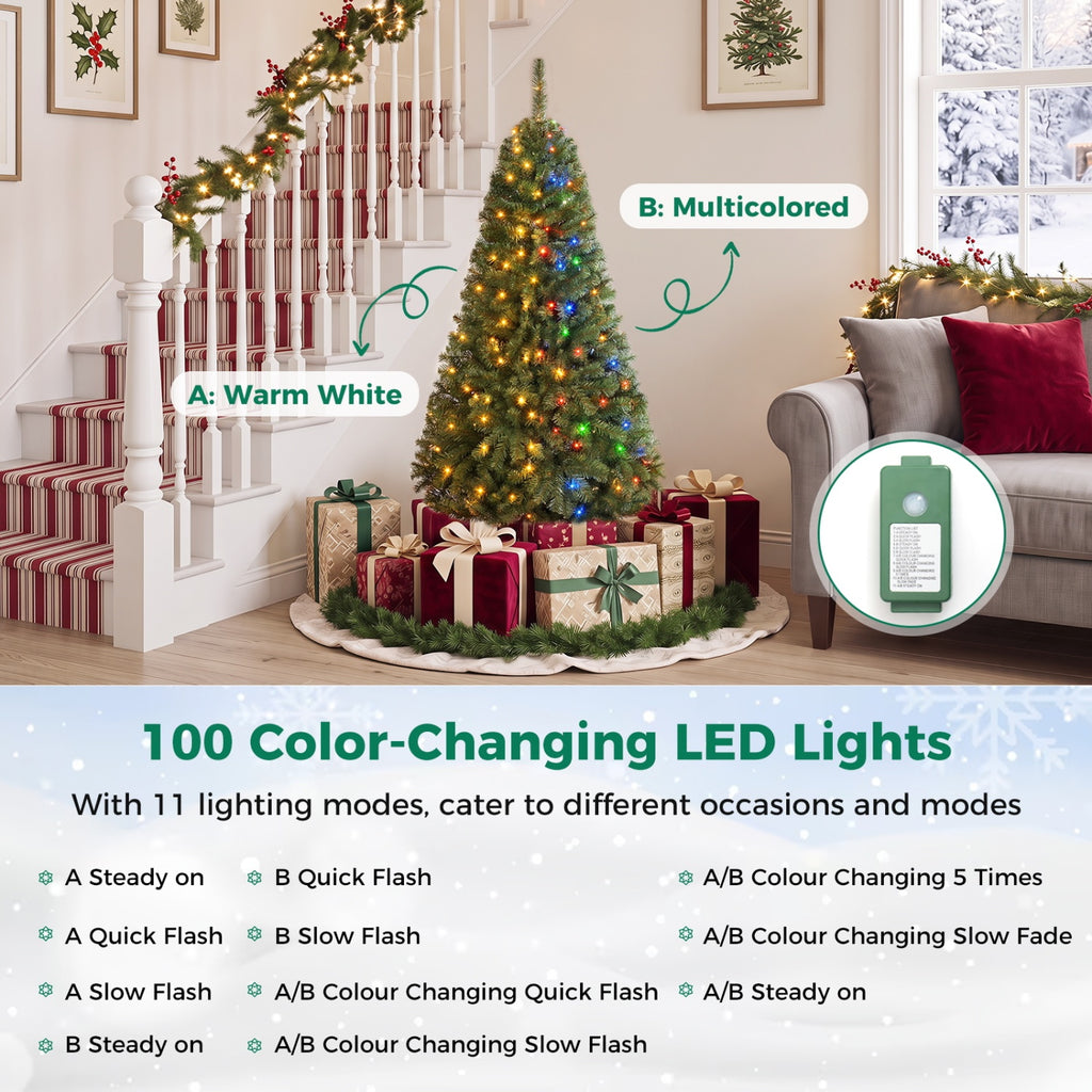 Artificial Christmas Tree with 2 Lighting Colors - 4 Ft, Foldable Metal Stand, 2128 Tips