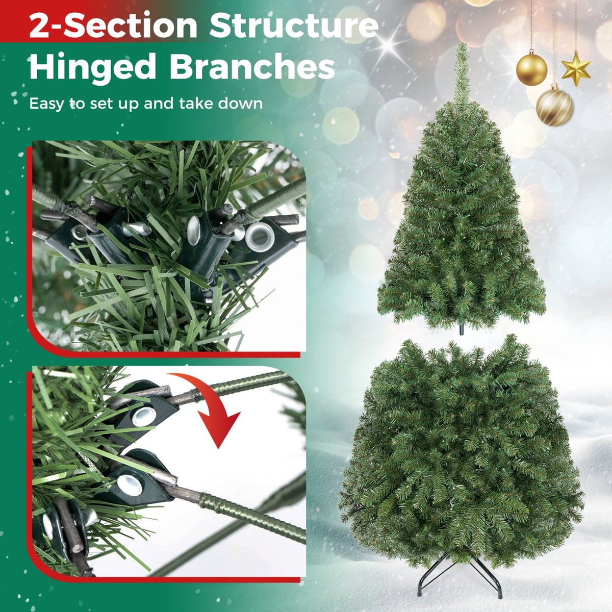 Artificial Christmas Tree with 2 Lighting Colors - 4 Ft, Foldable Metal Stand, 2128 Tips