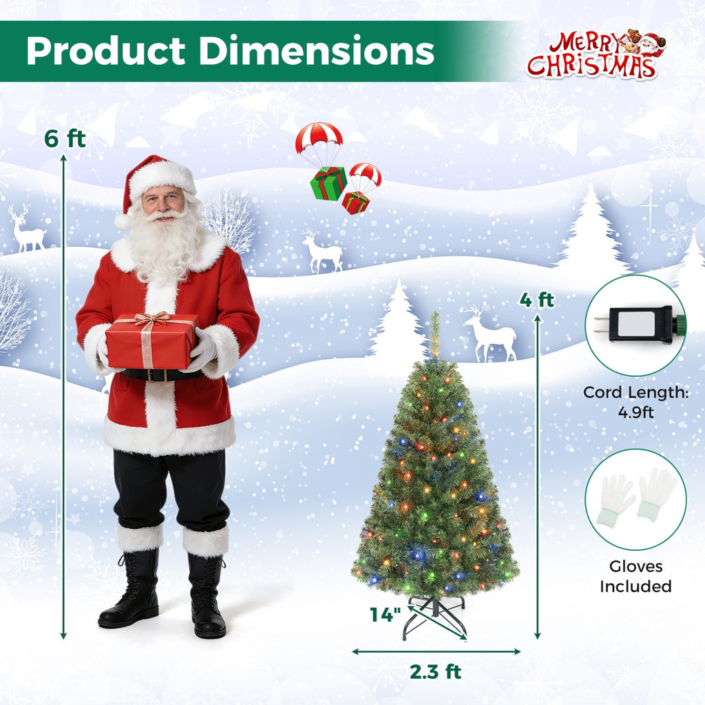 Artificial Christmas Tree with 2 Lighting Colors - 4 Ft, Foldable Metal Stand, 2128 Tips