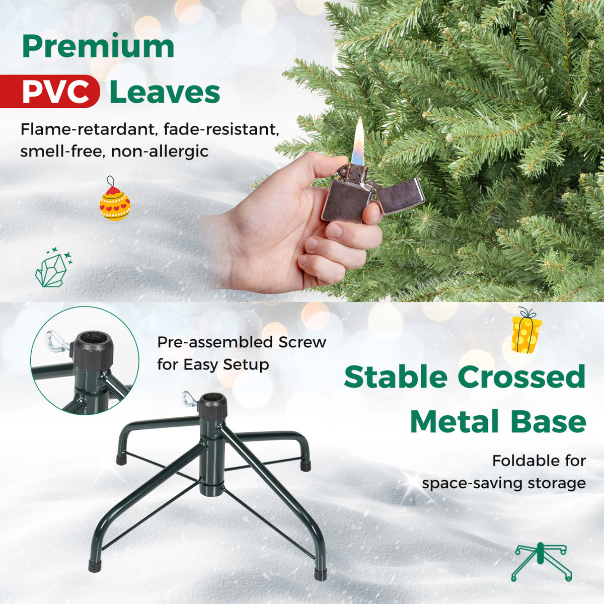 Artificial Christmas Tree with Hinges, 4/6/6.5/7.5/9/10 FT, Easy Setup Variation of THIS listing
