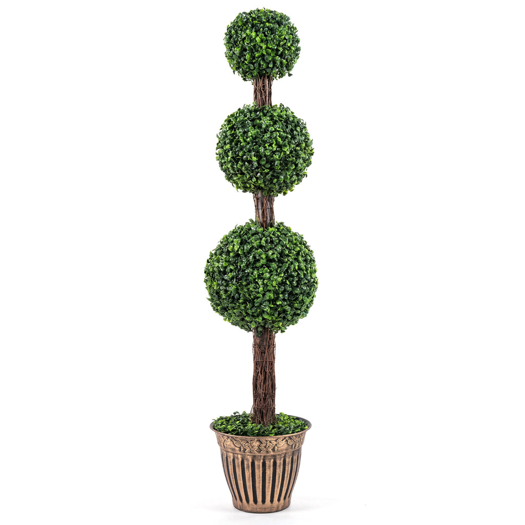 Artificial Triple Ball Boxwood Tree with Cement Planter - Green, 4 ft