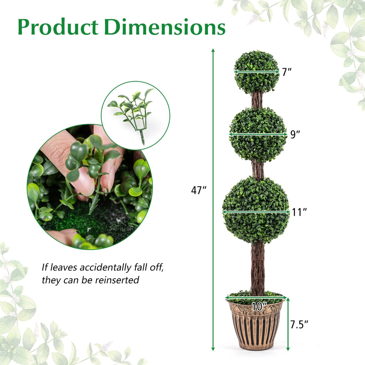 Artificial Triple Ball Boxwood Tree Set of 2 with Cement Planter - Green