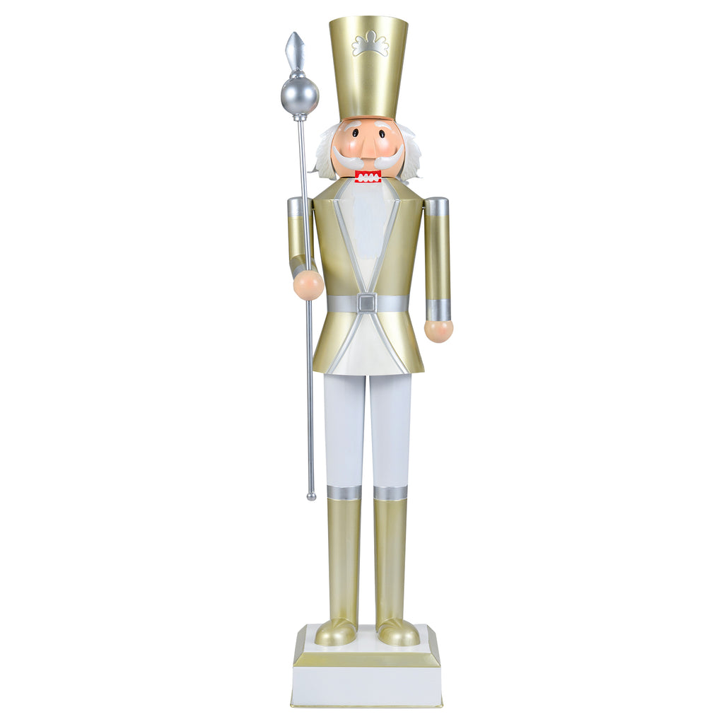 4 Ft Christmas Nutcracker with High Hat & Scepter - White & Gold Variation