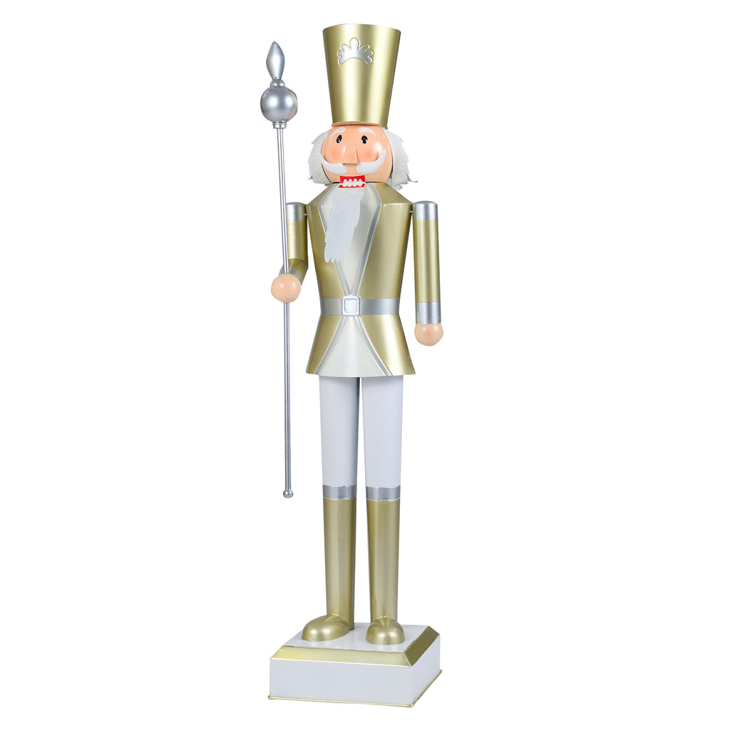 4 Ft Christmas Nutcracker with High Hat & Scepter - White & Gold Variation