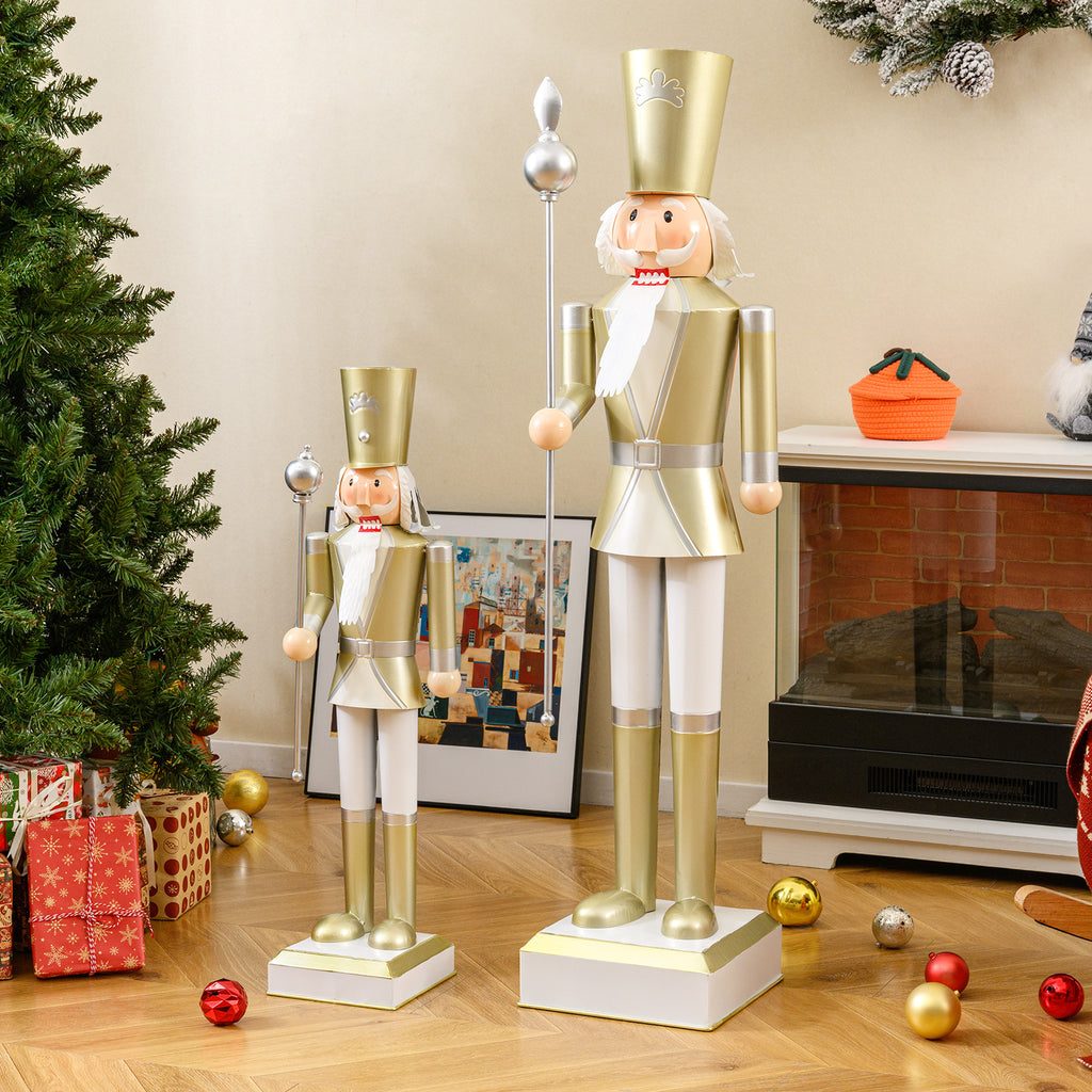 4 Ft Christmas Nutcracker with High Hat & Scepter - White & Gold Variation