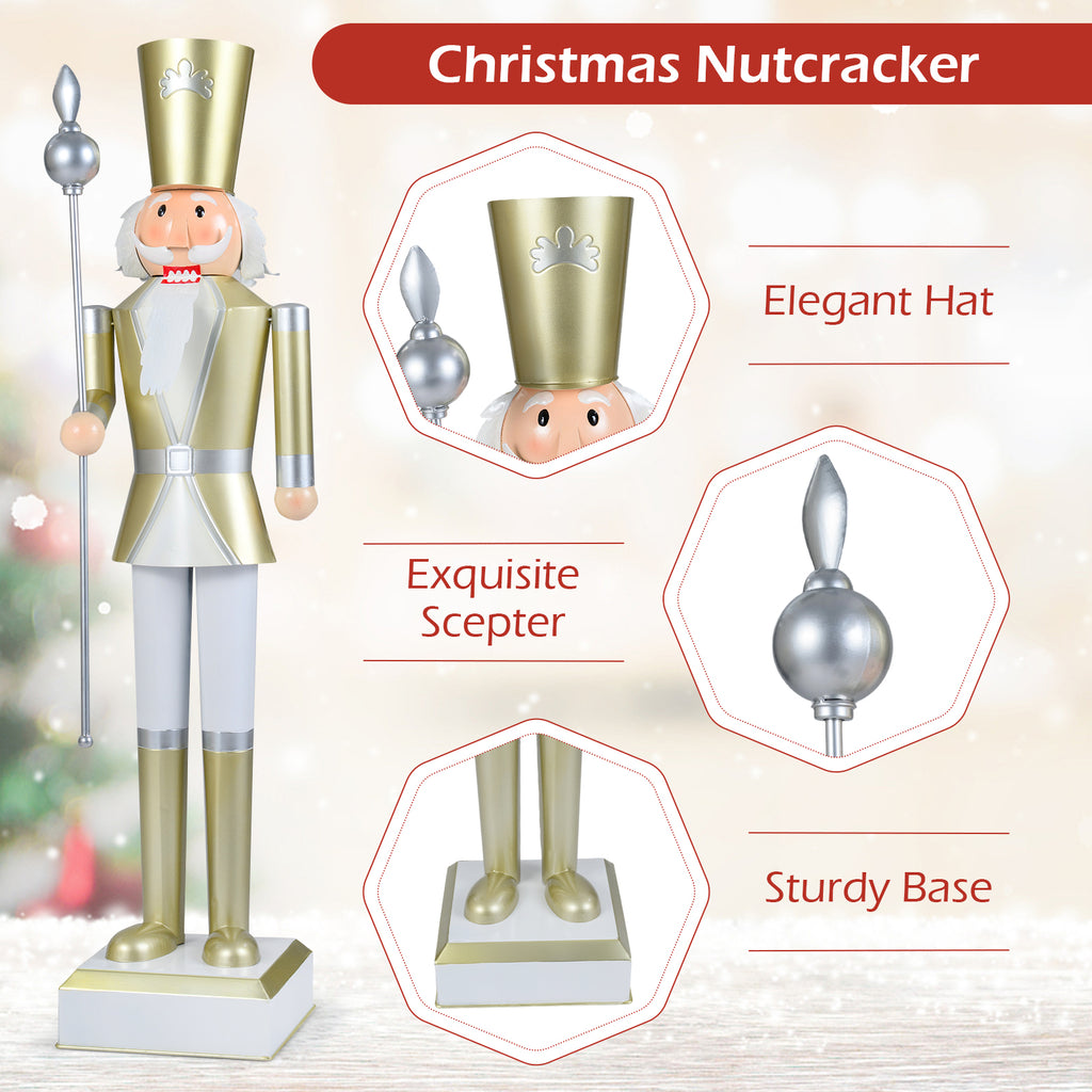 4 Ft Christmas Nutcracker with High Hat & Scepter - White & Gold Variation