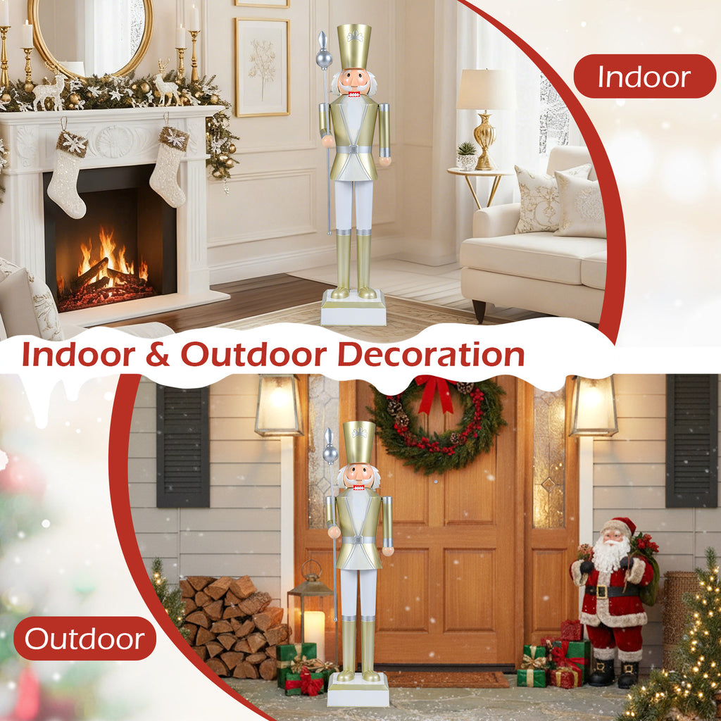 4 Ft Christmas Nutcracker with High Hat & Scepter - White & Gold Variation