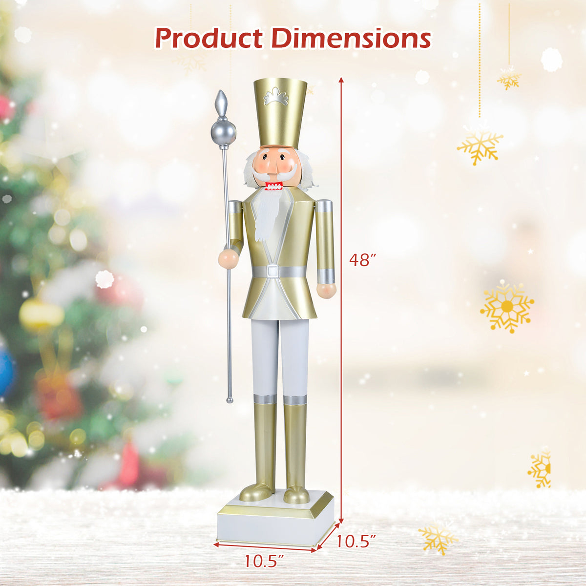 4 Ft Christmas Nutcracker with High Hat & Scepter - White & Gold Variation