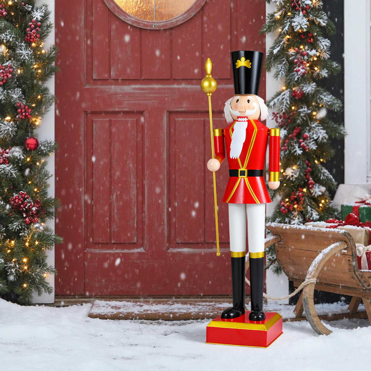 4 Ft Christmas Nutcracker with High Hat & Scepter - White & Gold Variation