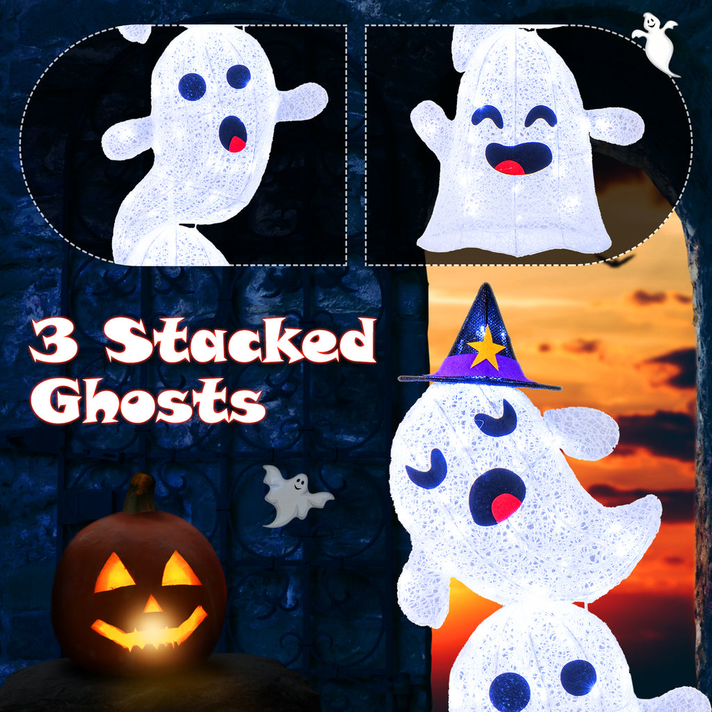 4 Ft Lighted Standing Halloween Ghost Decoration with 120 LED Lights - Outdoor Friendly, Windproof & Rainproof - Variations Include 4 Feet Stacked Ghosts