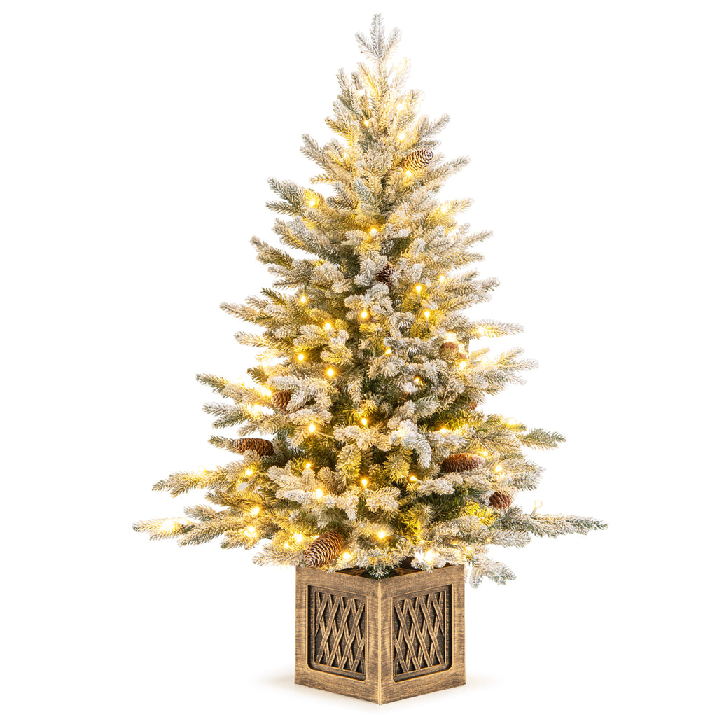 Pre-lit Artificial Christmas Tree with 100 LED Lights and Snow-Flocked Branches