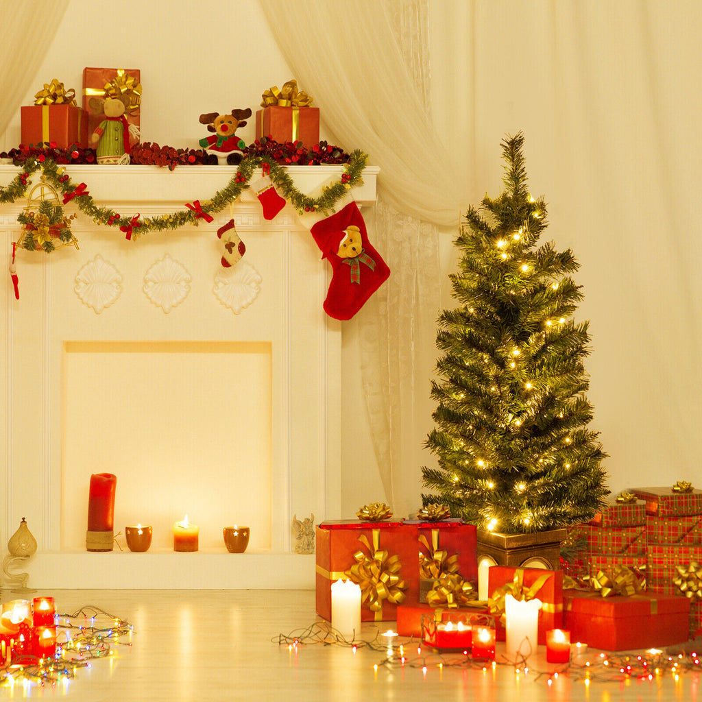 Pre-Lit Potted Christmas Tree with LED Lights and Antique Urn Base