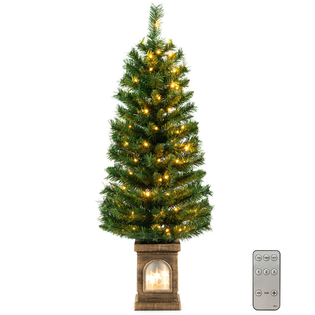 Pre-Lit Potted Christmas Tree with LED Lights and Antique Urn Base