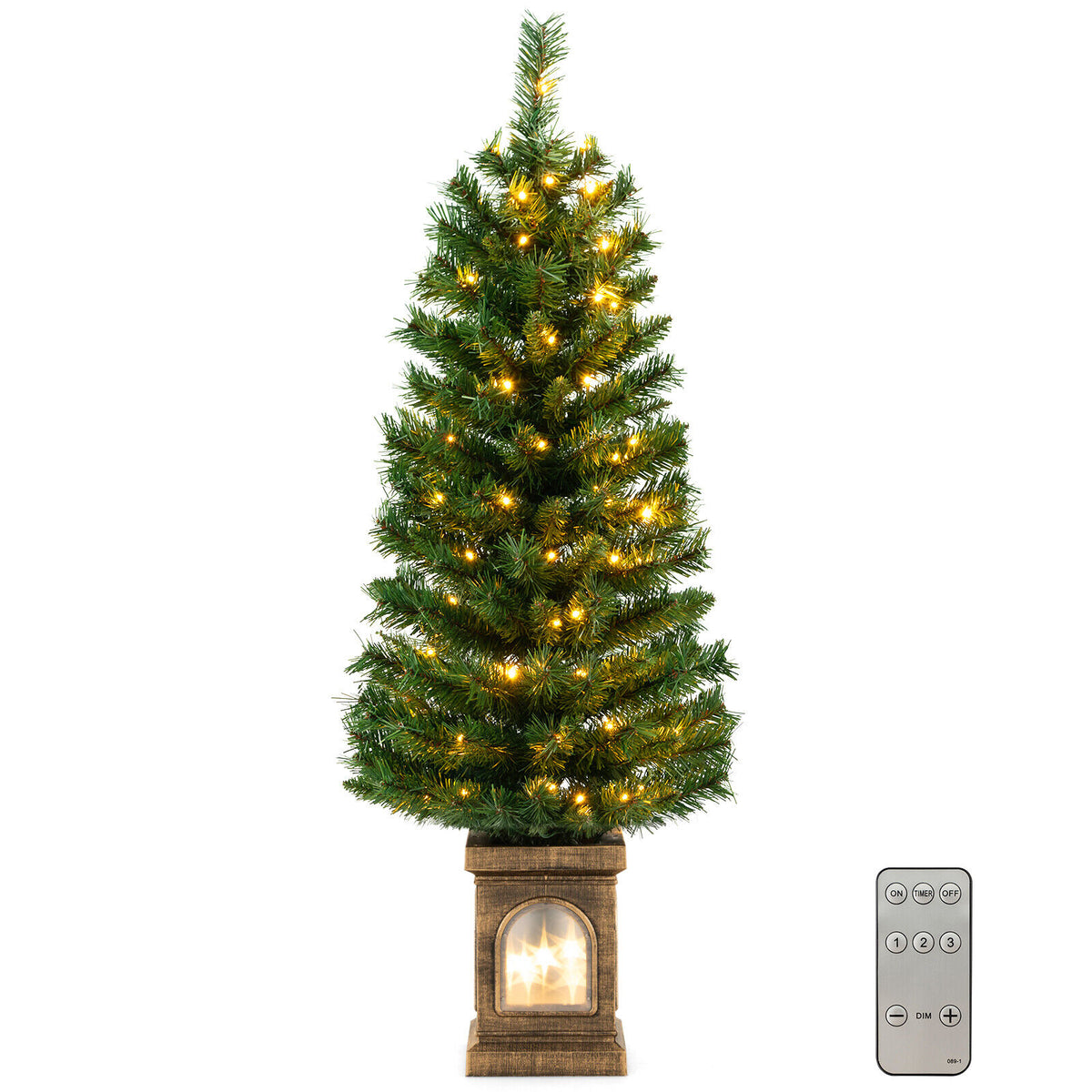 Pre-Lit Potted Christmas Tree with LED Lights and Antique Urn Base